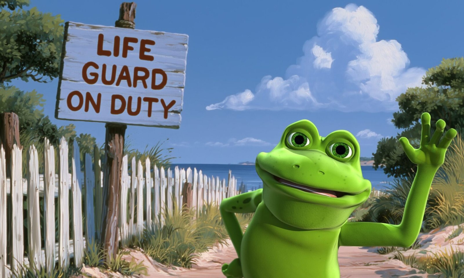 "Life Guard On Duty" Frog Waving